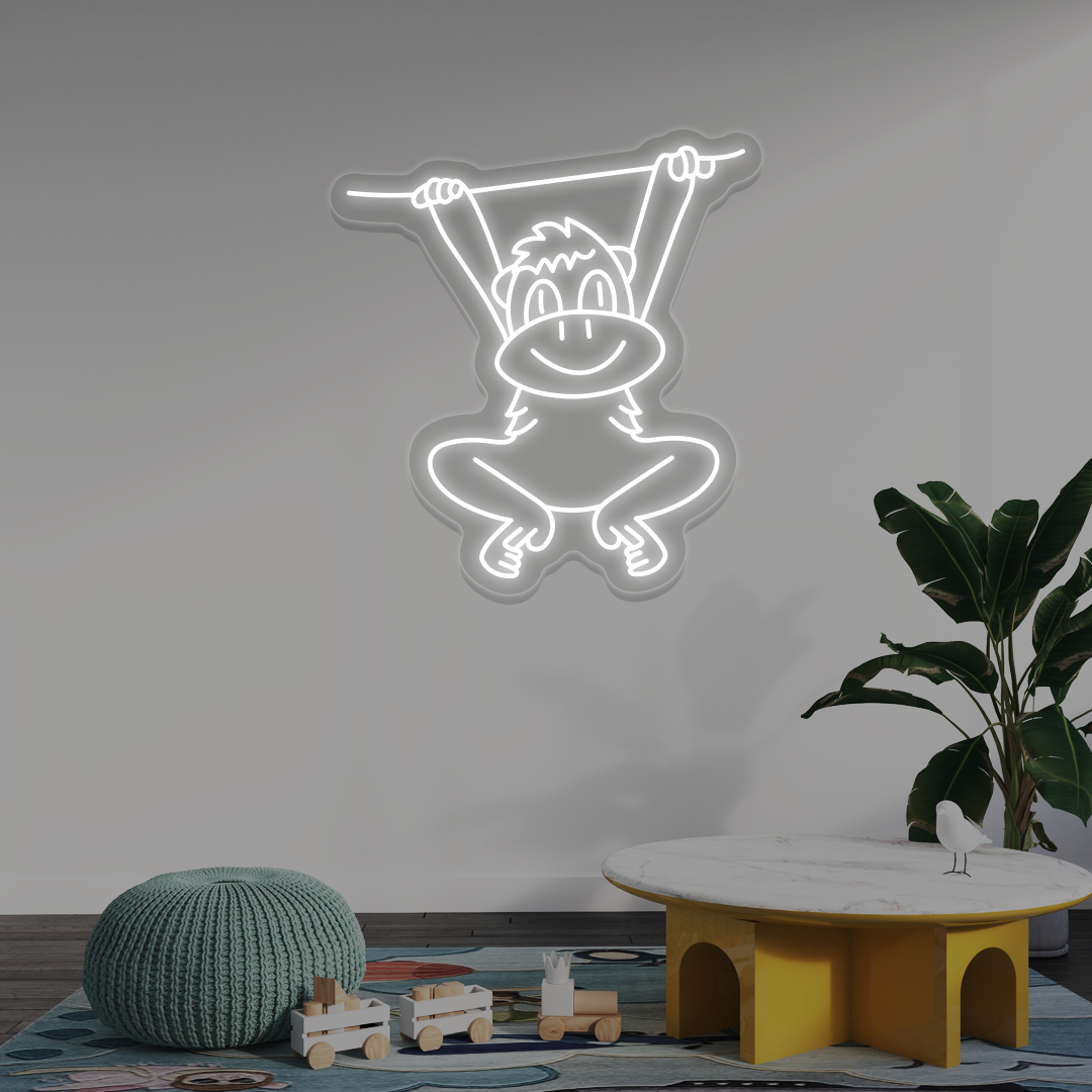 Swinging Monkey Neon Sign | White