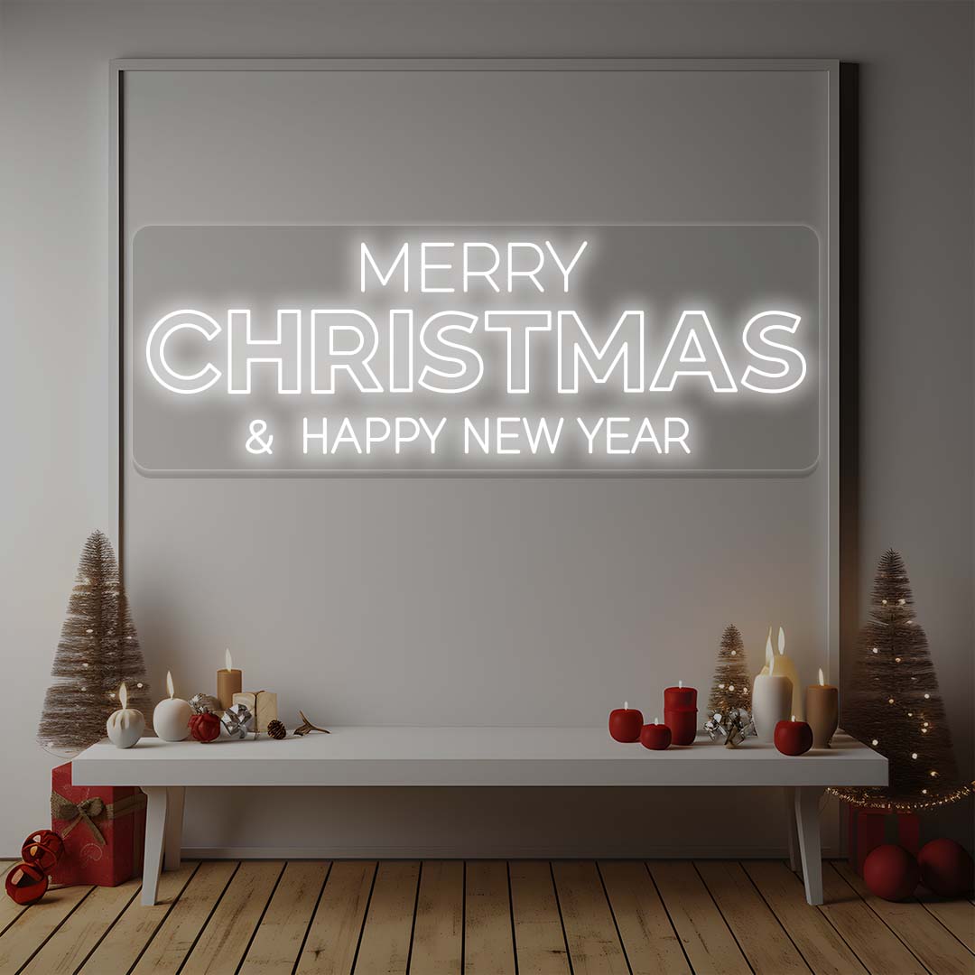 Merry Christmas And Happy New Year Neon Sign | White