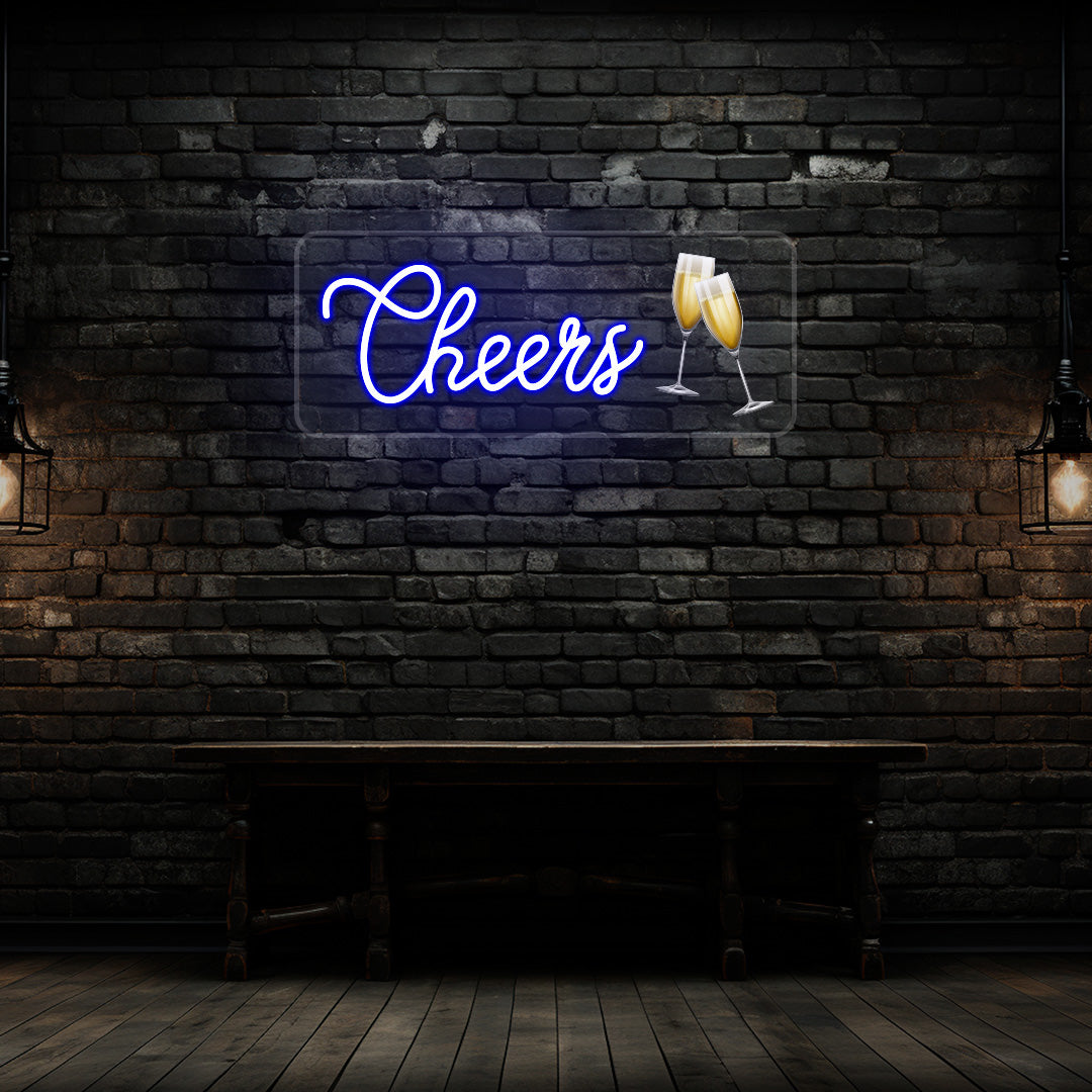 Champagne Glass Cheers Neon Artwork