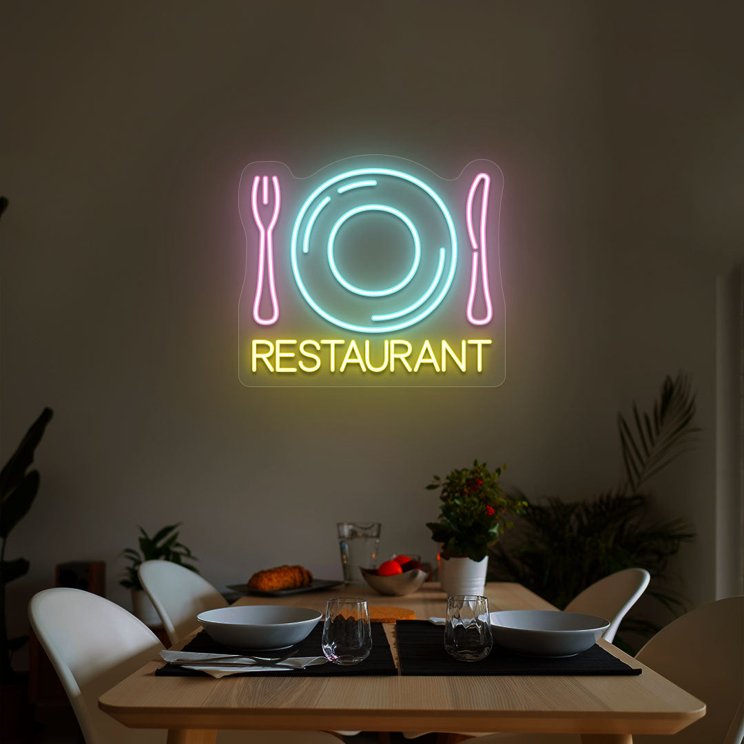 Cutlery & Dish Restaurant Neon Sign - Multicolor