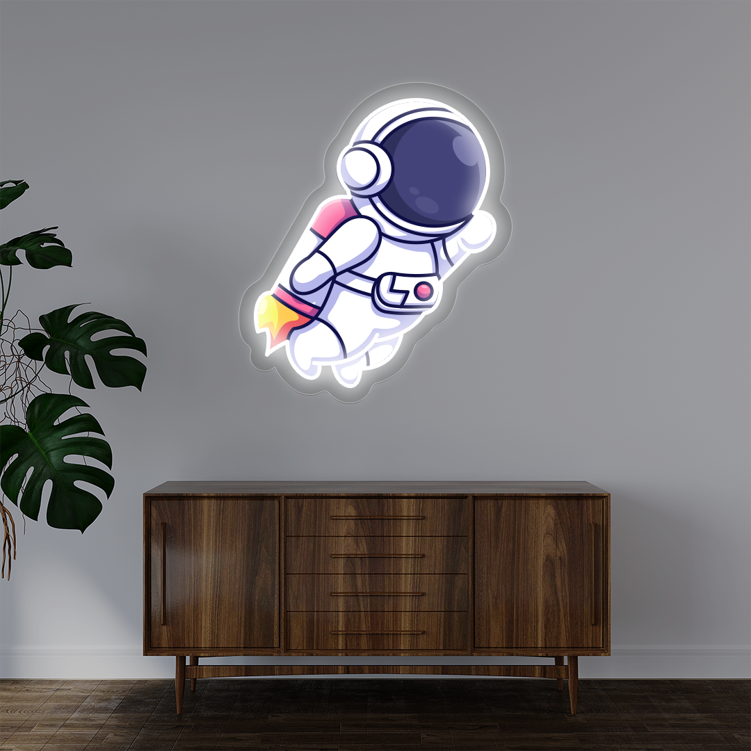 Astronaut With Jetpack Neon Artwork | White