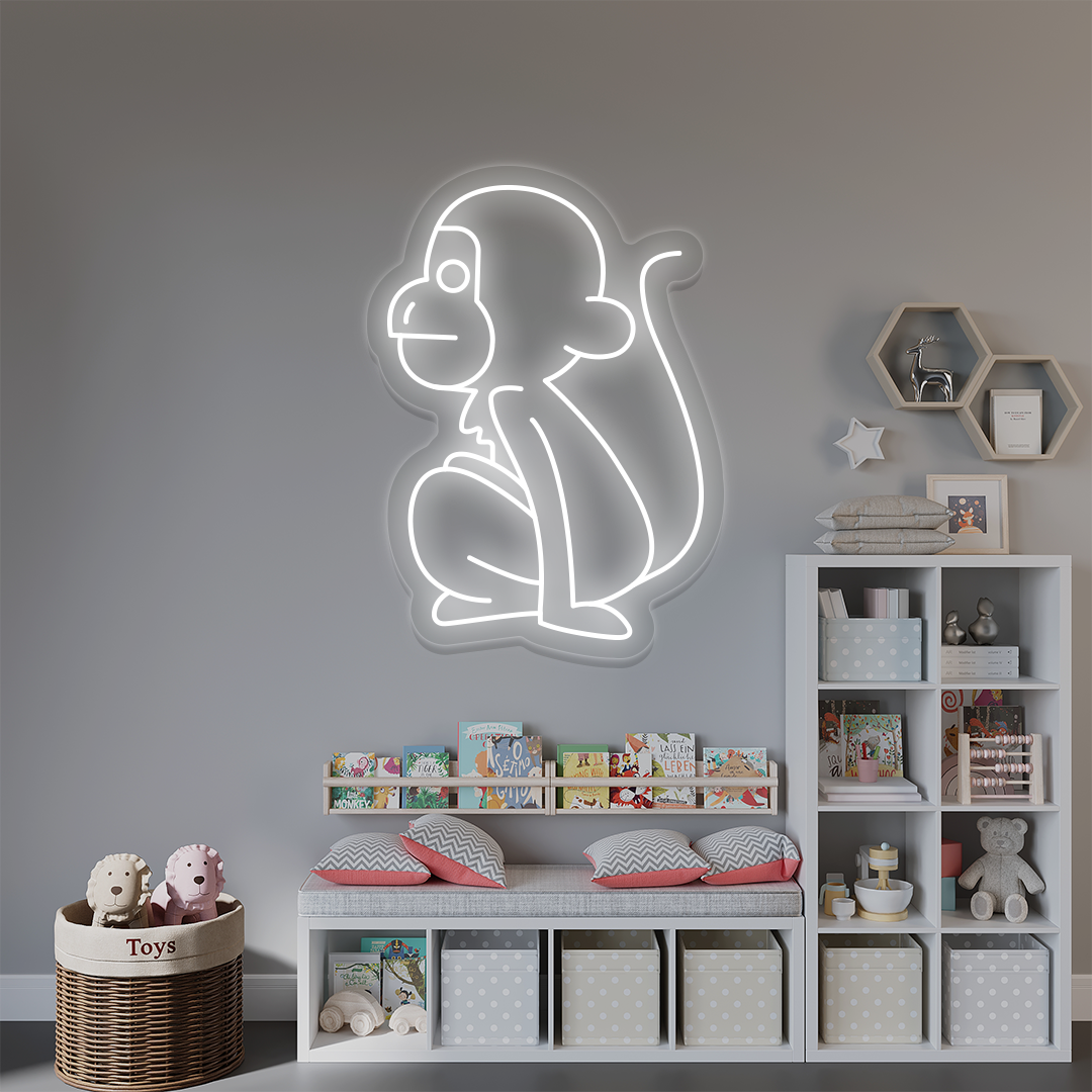 Sitting Monkey Neon Sign | White