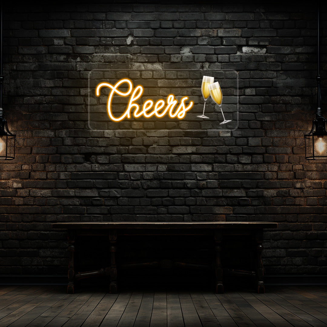 Champagne Glass Cheers Neon Artwork