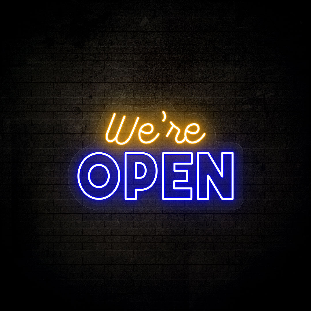 We’re Open Neon Sign | Multicolor | Blue