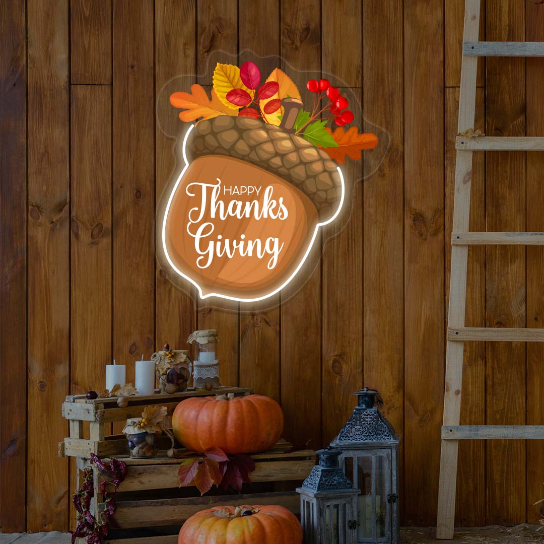 Happy Thanksgiving Acorn Nut Neon Artwork | CNUS021905 | White