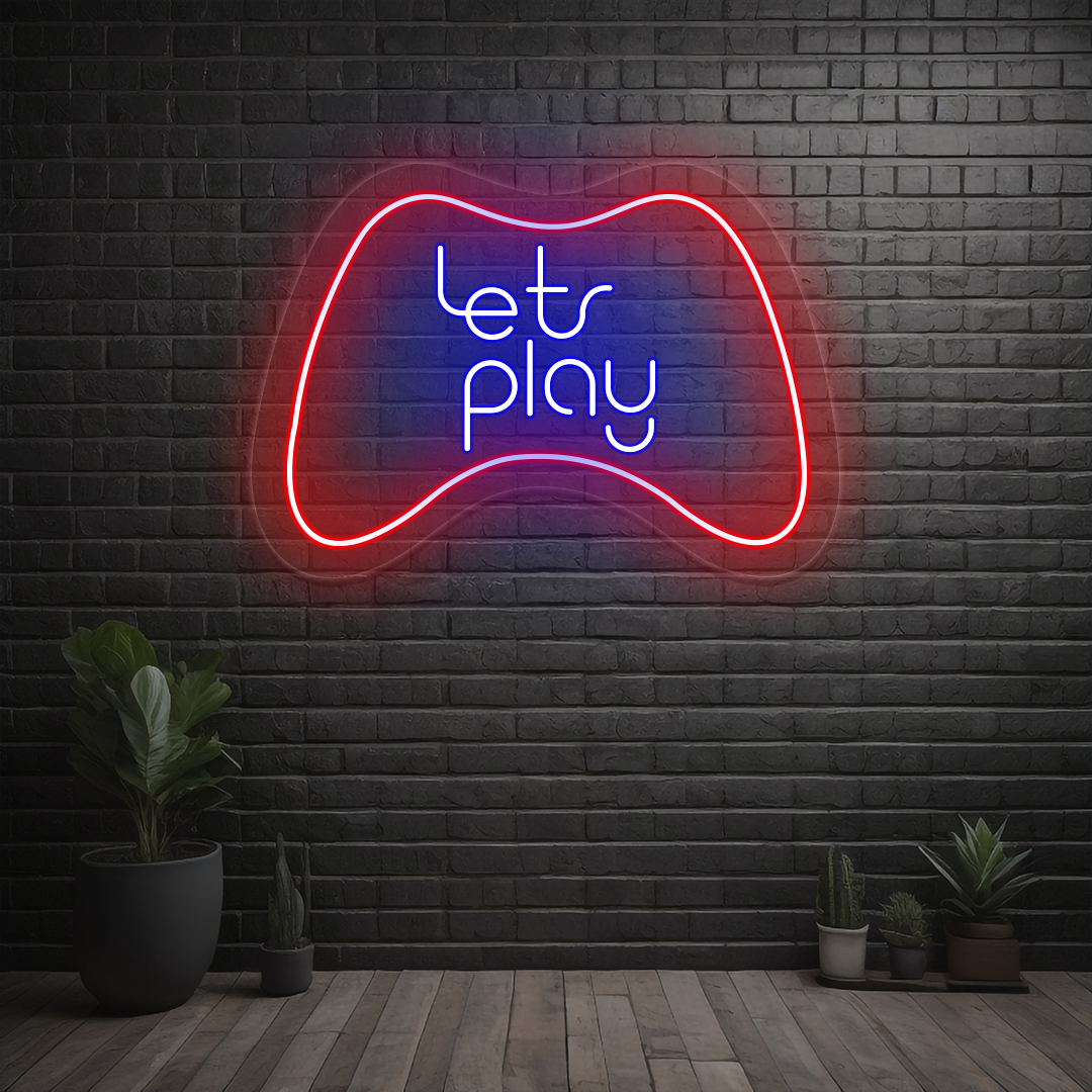 Lets Play Neon Sign | Blue
