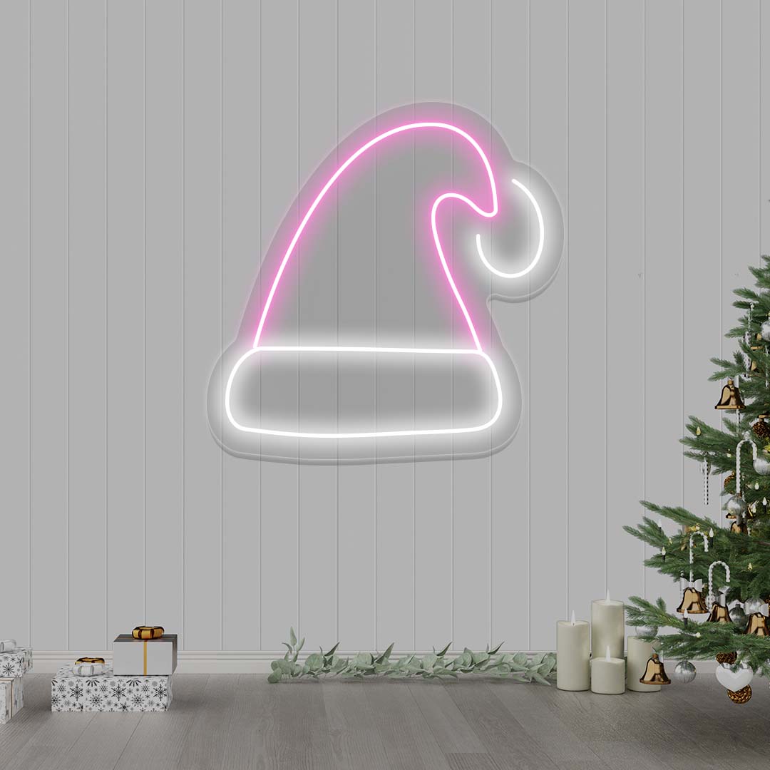 Santa Cap Neon Sign  | Pink