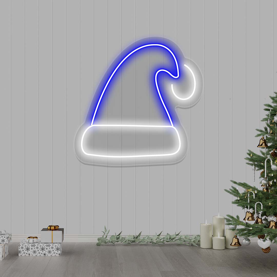 Santa Cap Neon Sign  | Blue