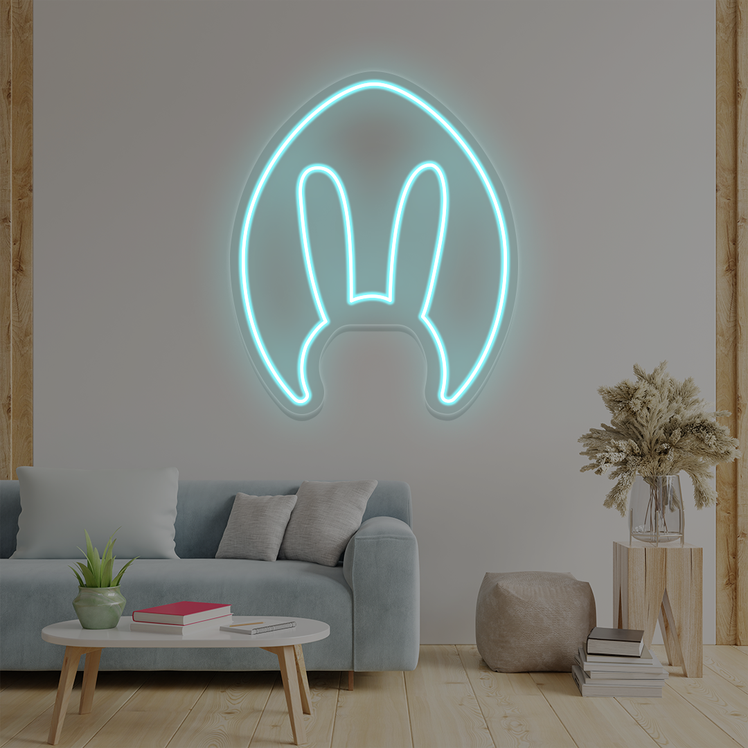 Ice blue bunny ears neon sign wall art