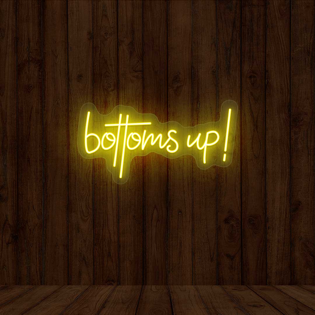 Bottoms Up - Bar Neon Sign | Yellow