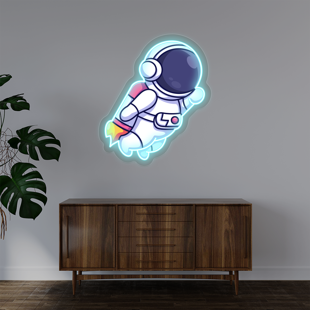 Astronaut With Jetpack Neon Artwork | Iceblue