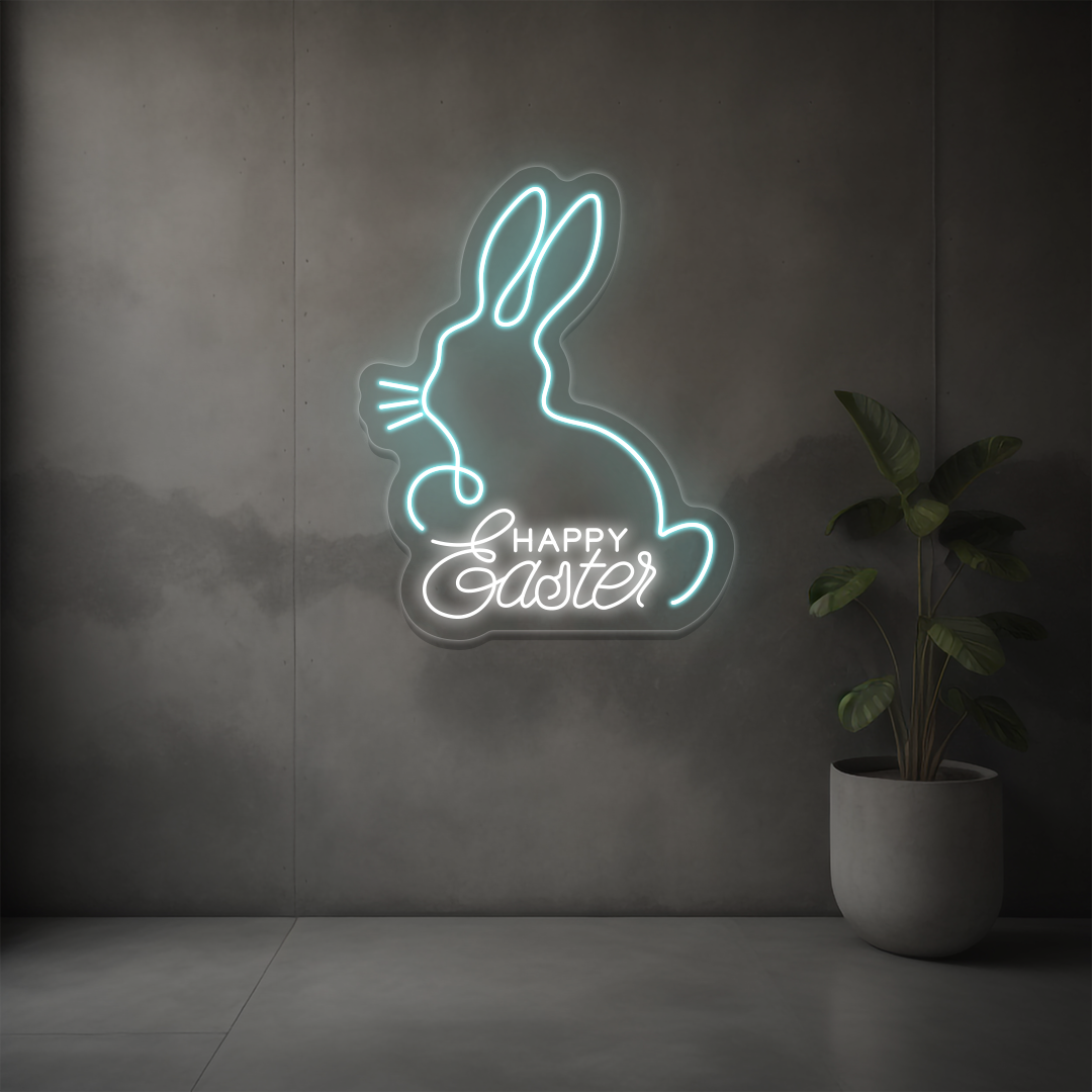 Happy Easter Bunny Neon Sig | Ice Blue