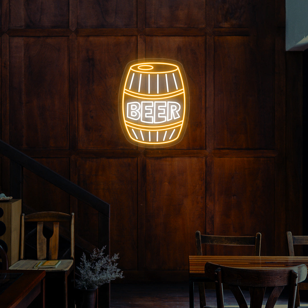 Beer Barrel Neon Sign | Multicolor | White