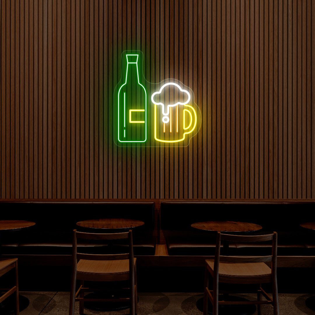 Beer Bottle and Jug Neon Sign | Multicolor | Green