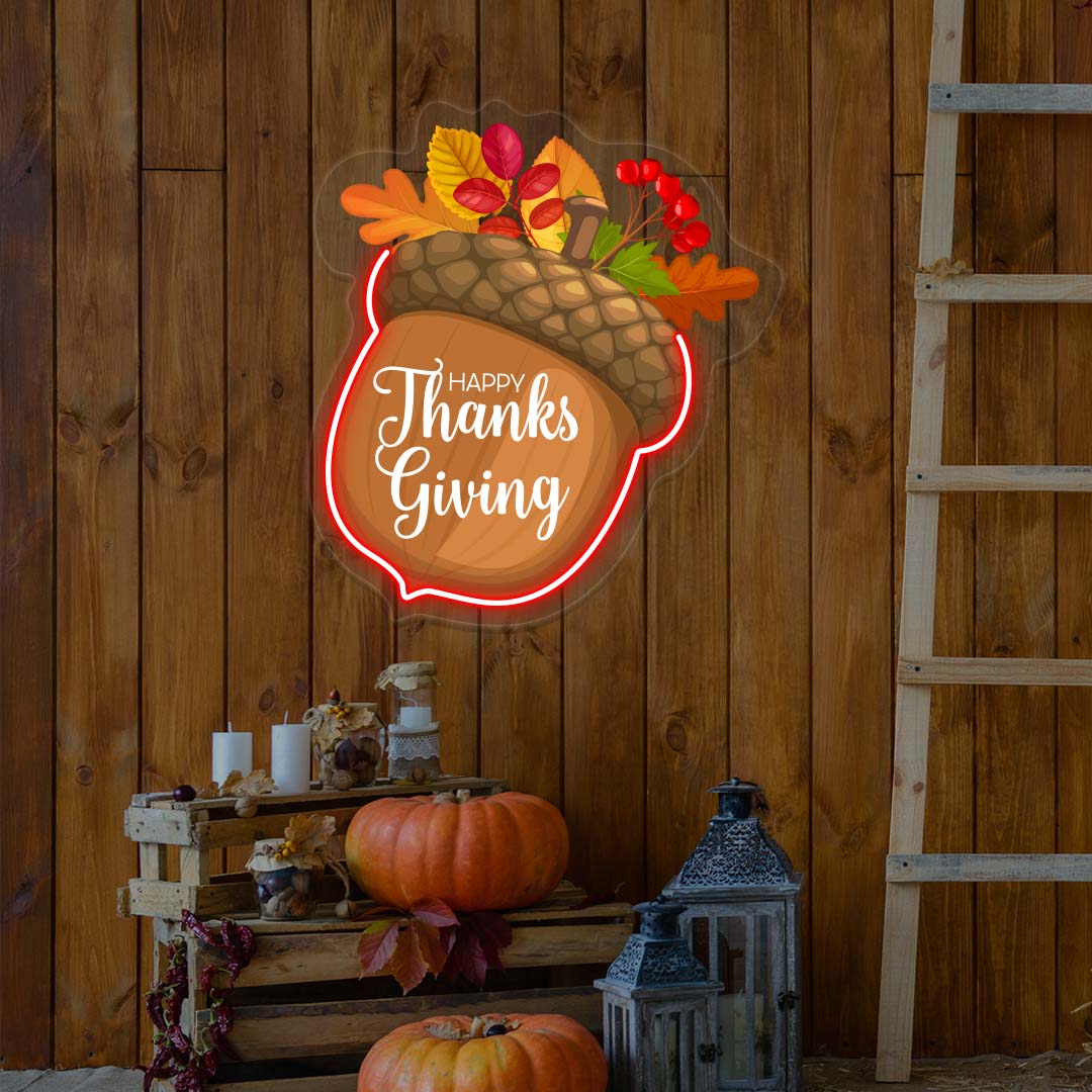 Happy Thanksgiving Acorn Nut Neon Artwork | CNUS021905 | Red