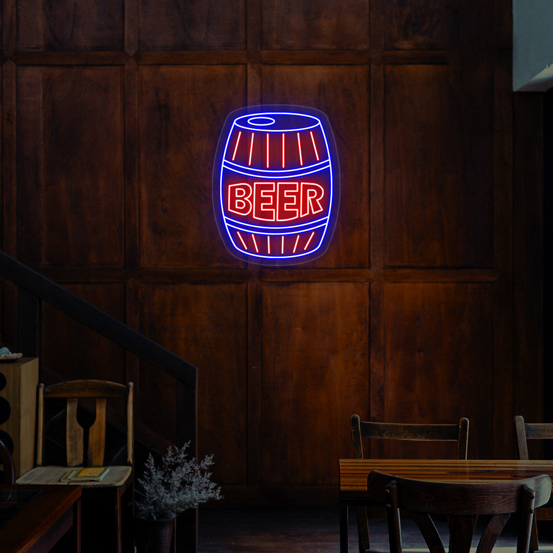 Beer Barrel Neon Sign | Multicolor | Red
