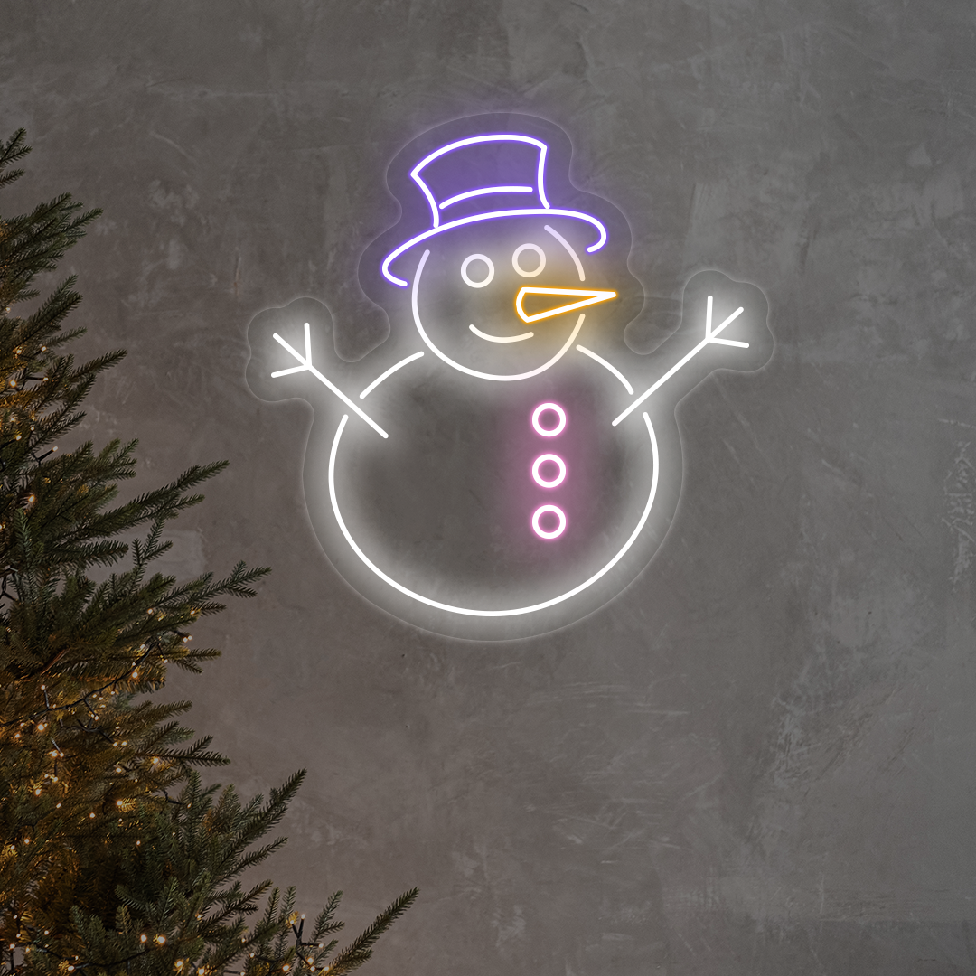 Snowman With Hat Multicolor Neon Sign | Purple