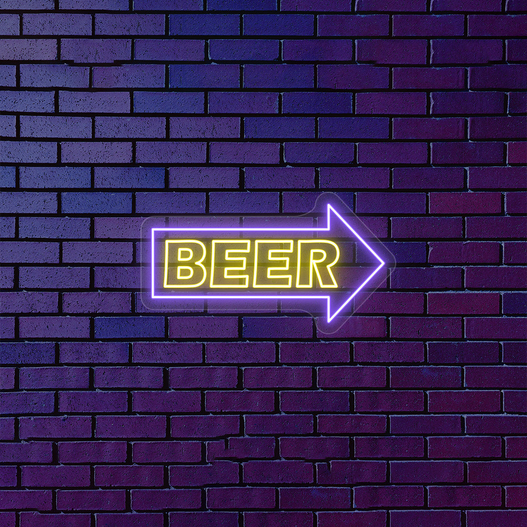 Beer Arrow Neon Sign | Yellow