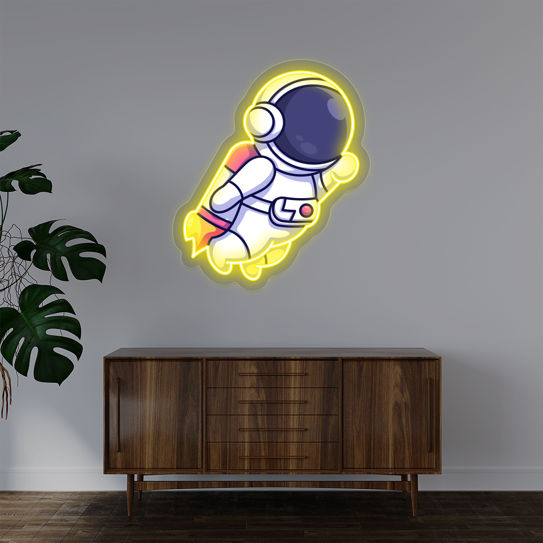 Astronaut With Jetpack Neon Artwork | Yellow