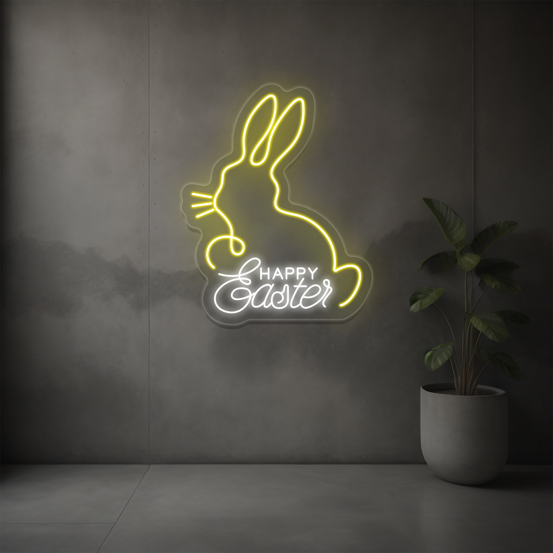Happy Easter Bunny Neon Sign | Yellow