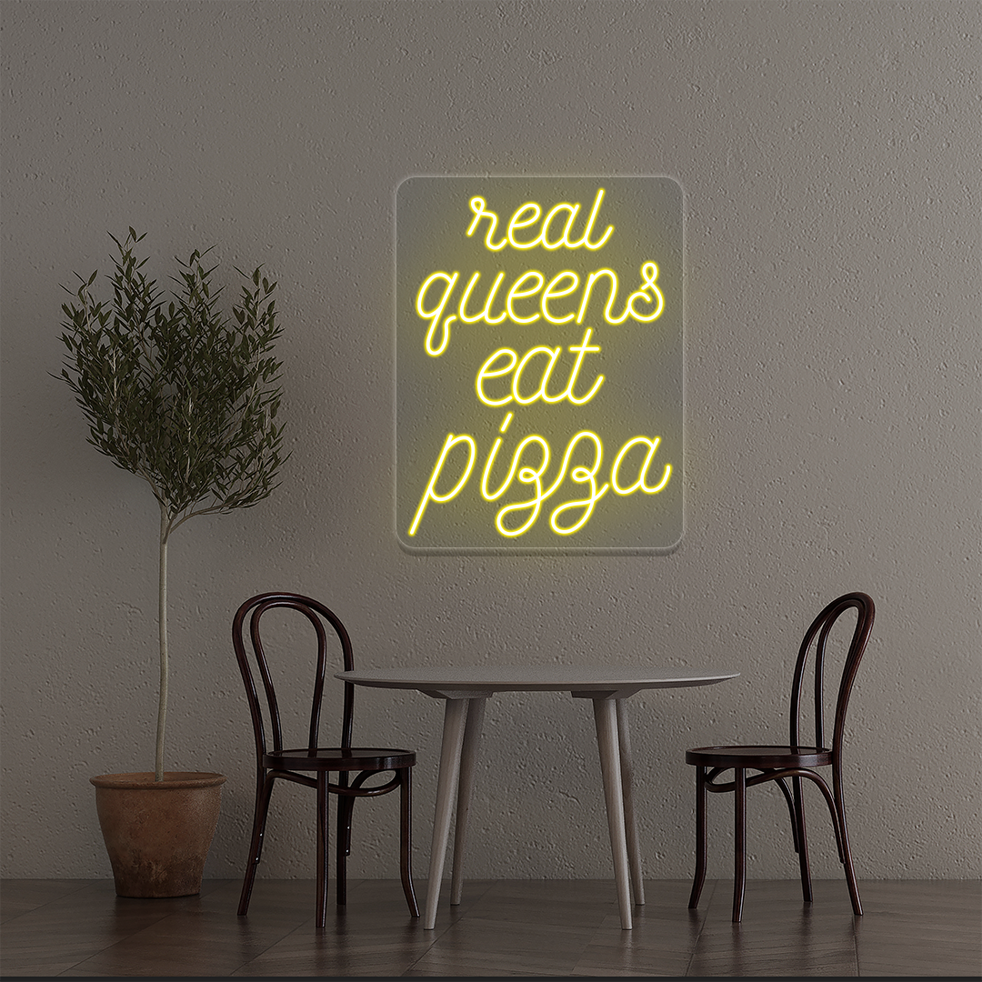Real Queens Eat Pizza Neon Sign | Yellow