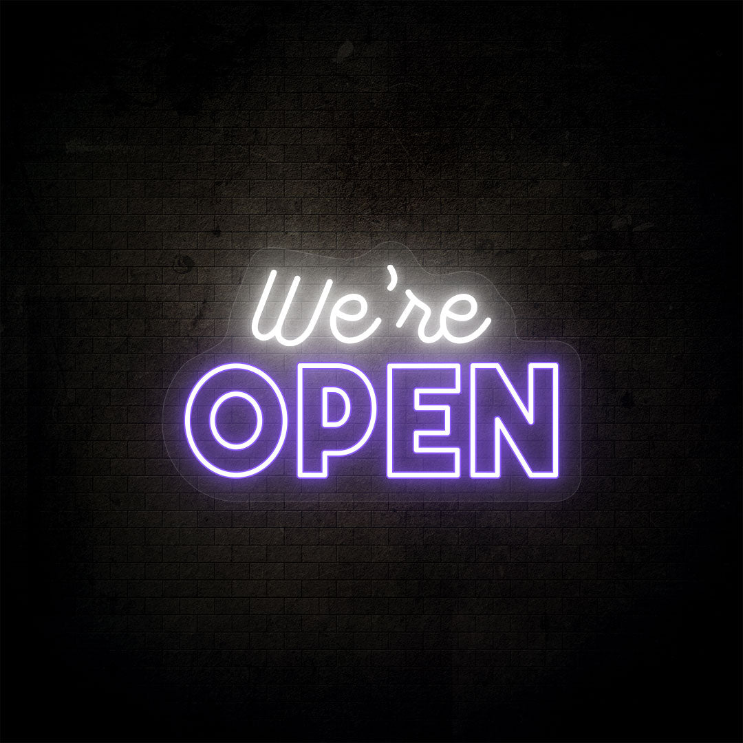 We’re Open Neon Sign | Multicolor | Purple