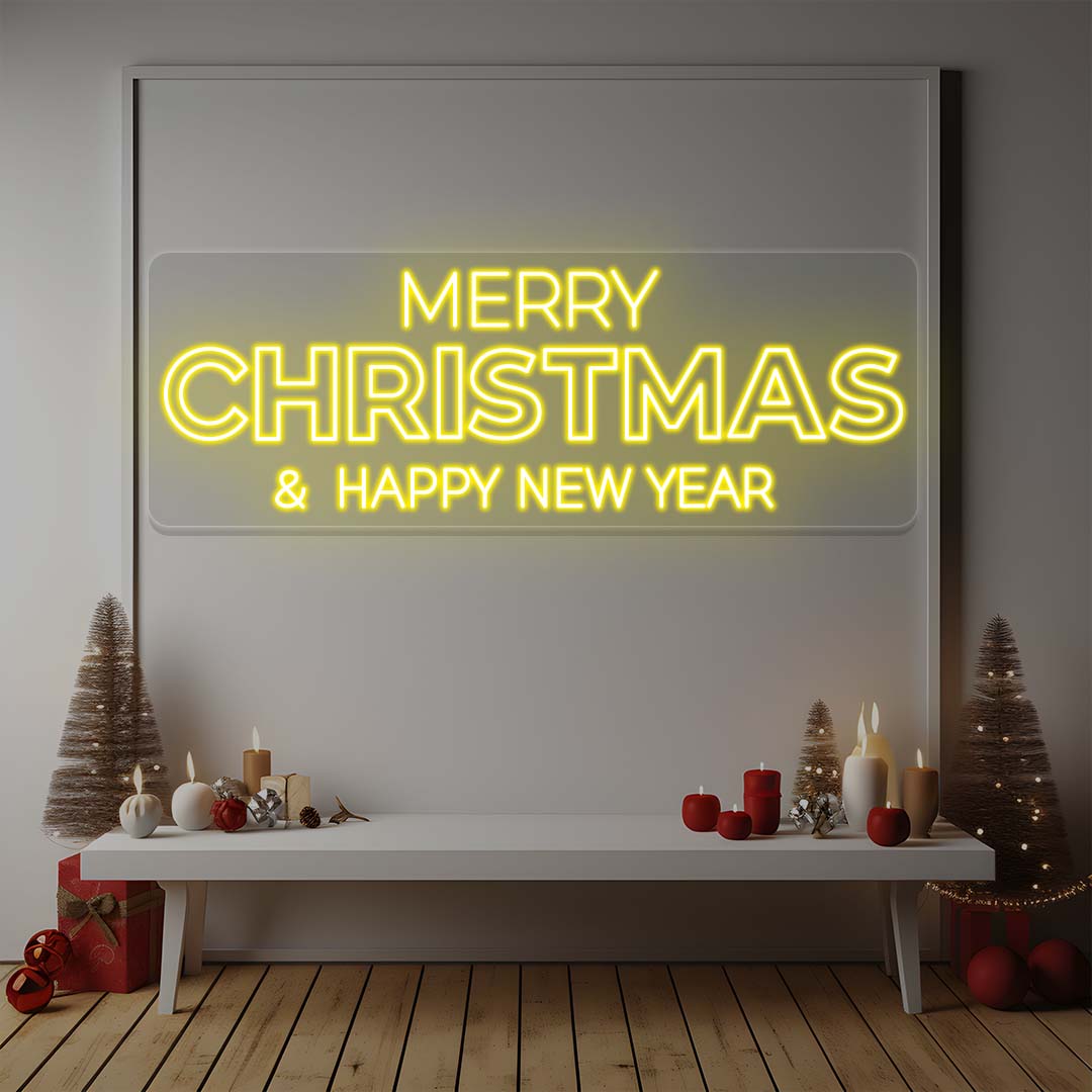 Merry Christmas And Happy New Year Neon Sign | Yellow