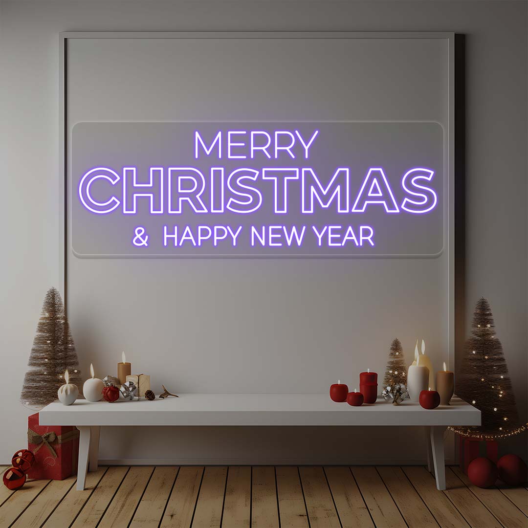 Merry Christmas And Happy New Year Neon Sign | Purple