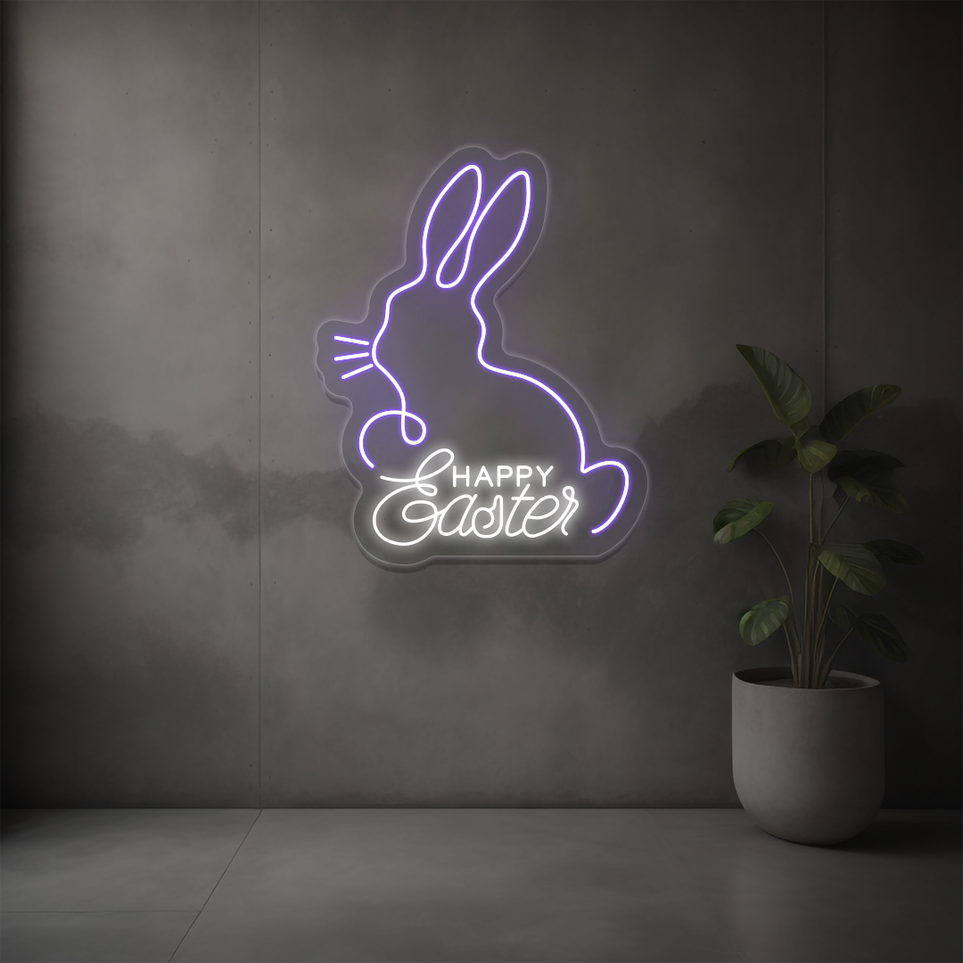 Happy Easter Bunny Neon Sign | Purple