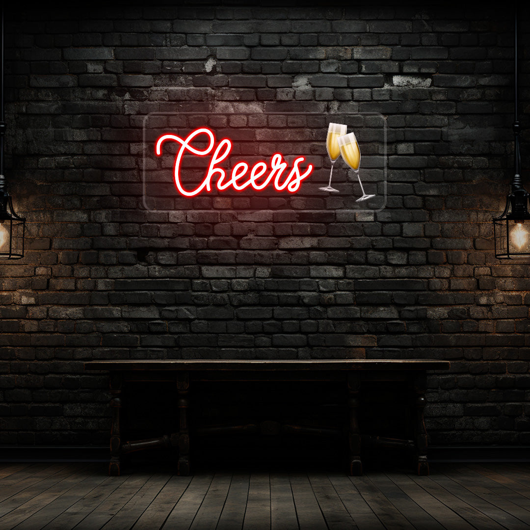 Champagne Glass Cheers Neon Artwork