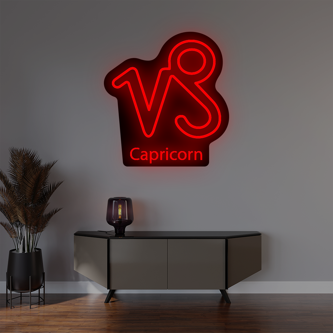 Capricorn Zodiac Illuminated Sign | Red