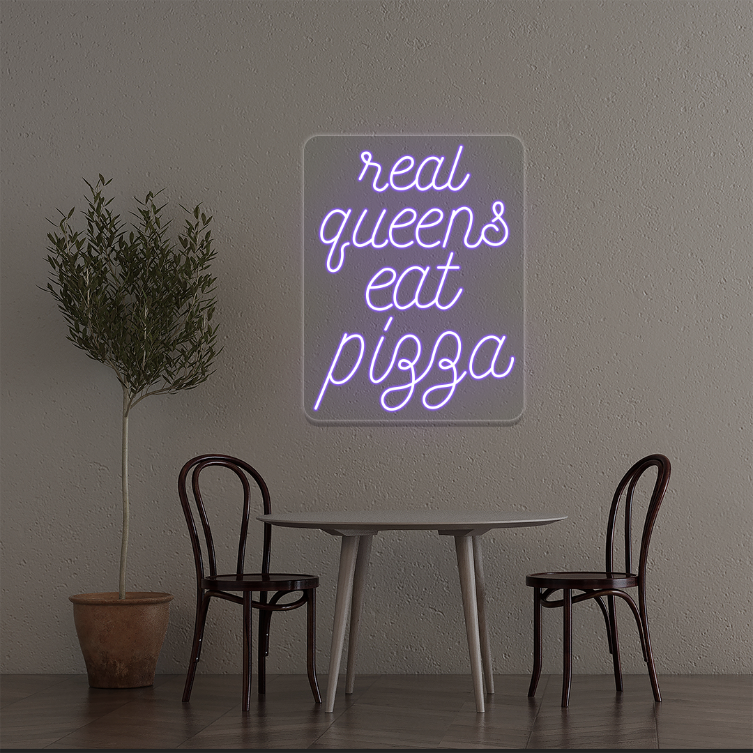 Real Queens Eat Pizza Neon Sign | Purple