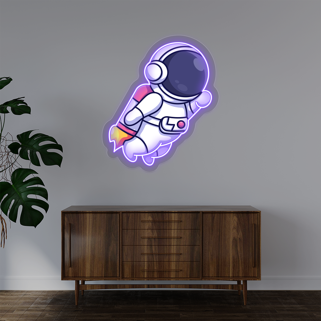 Astronaut With Jetpack Neon Artwork | Purple