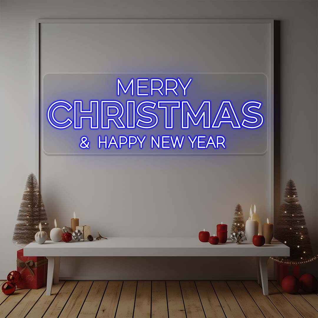 Merry Christmas And Happy New Year Neon Sign | Blue