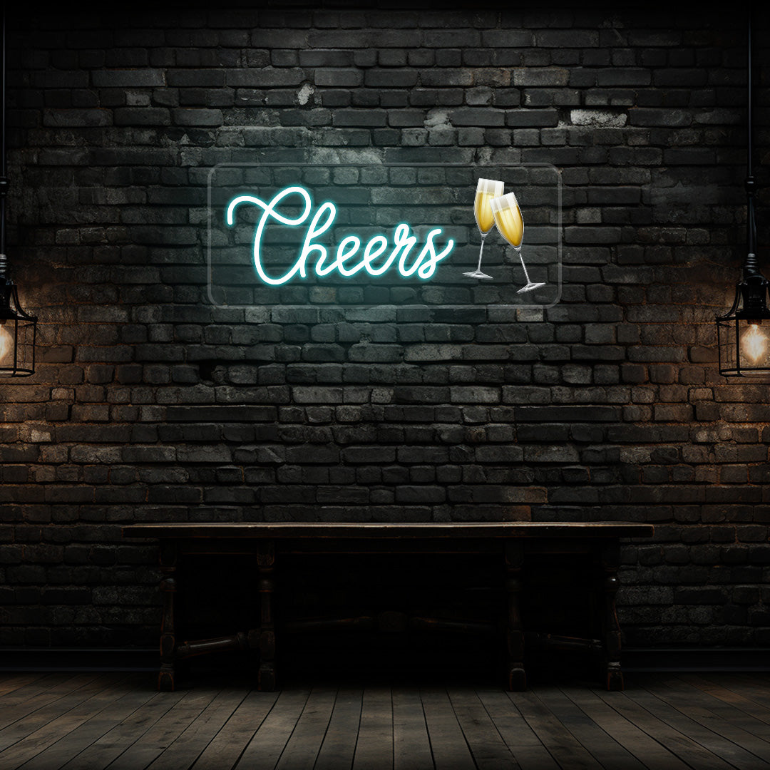 Champagne Glass Cheers Neon Artwork
