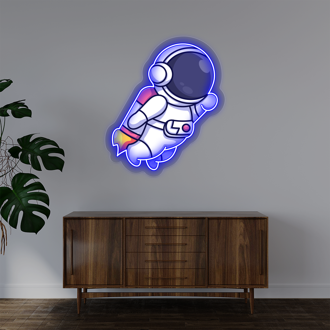 Astronaut With Jetpack Neon Artwork | Blue