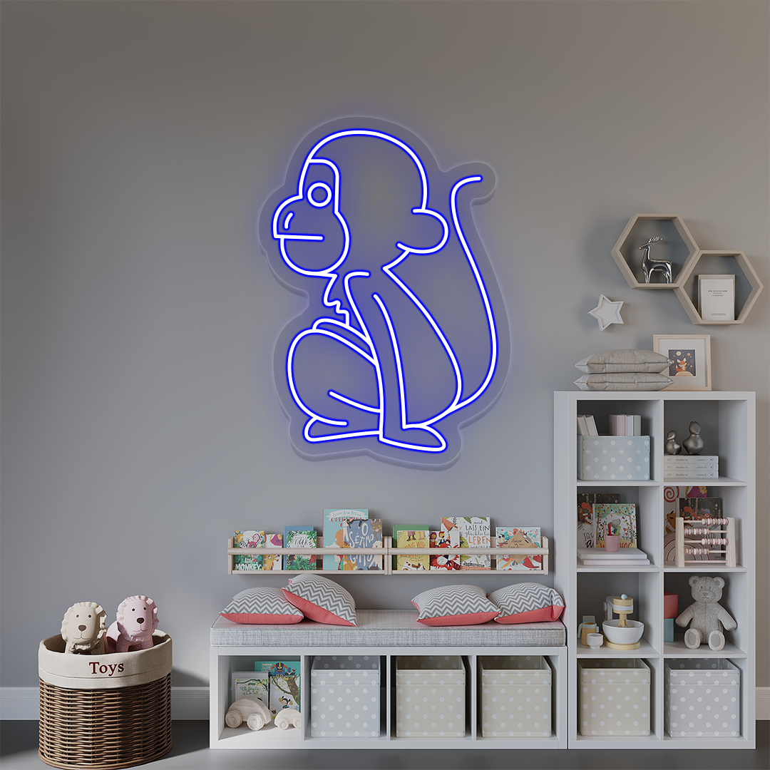 Sitting Monkey Neon Sign | Blue