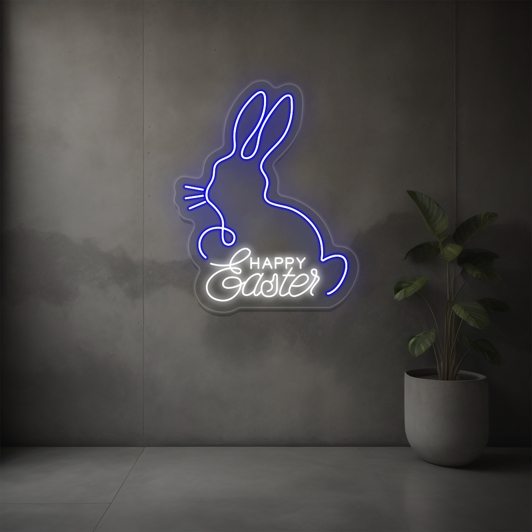Happy Easter Bunny Neon Sign | Blue