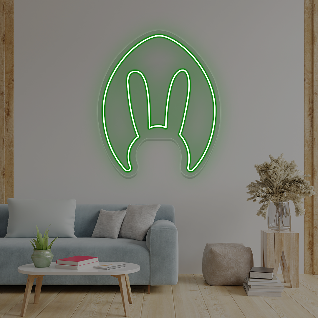 green bunny ears neon sign wall art