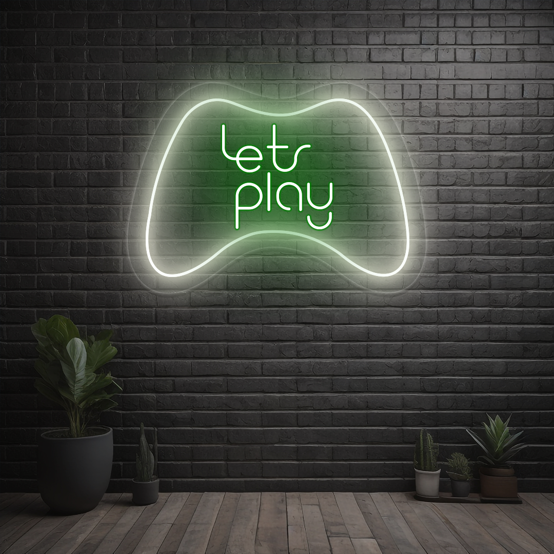 Lets Play Neon Sign | White