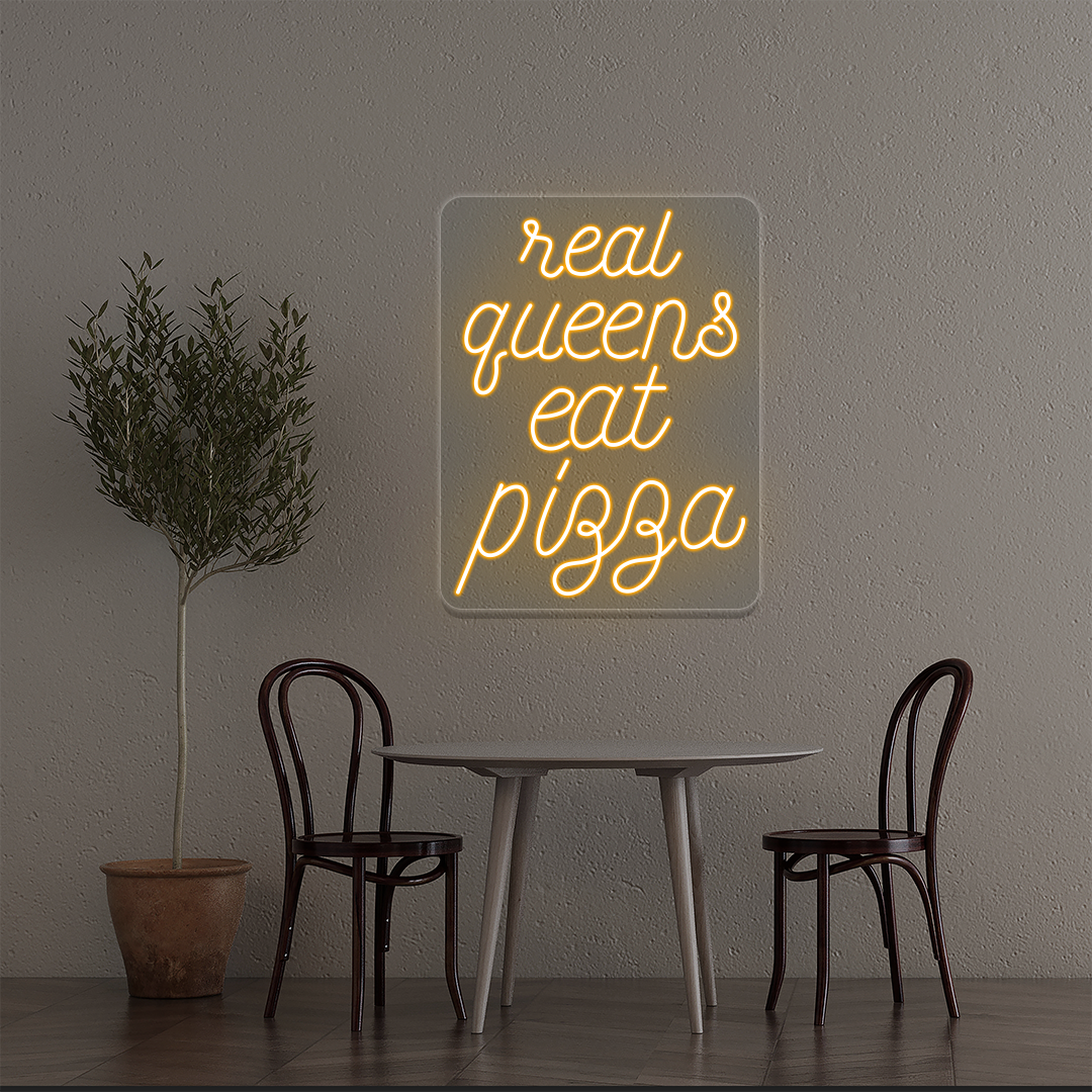 Real Queens Eat Pizza Neon Sign | Orange