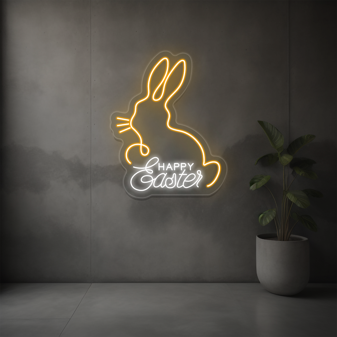 Happy Easter Bunny Neon Sign | Orange