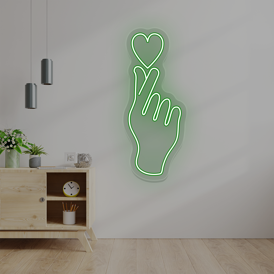 Heart On Fingers Love Neon Sign | Green