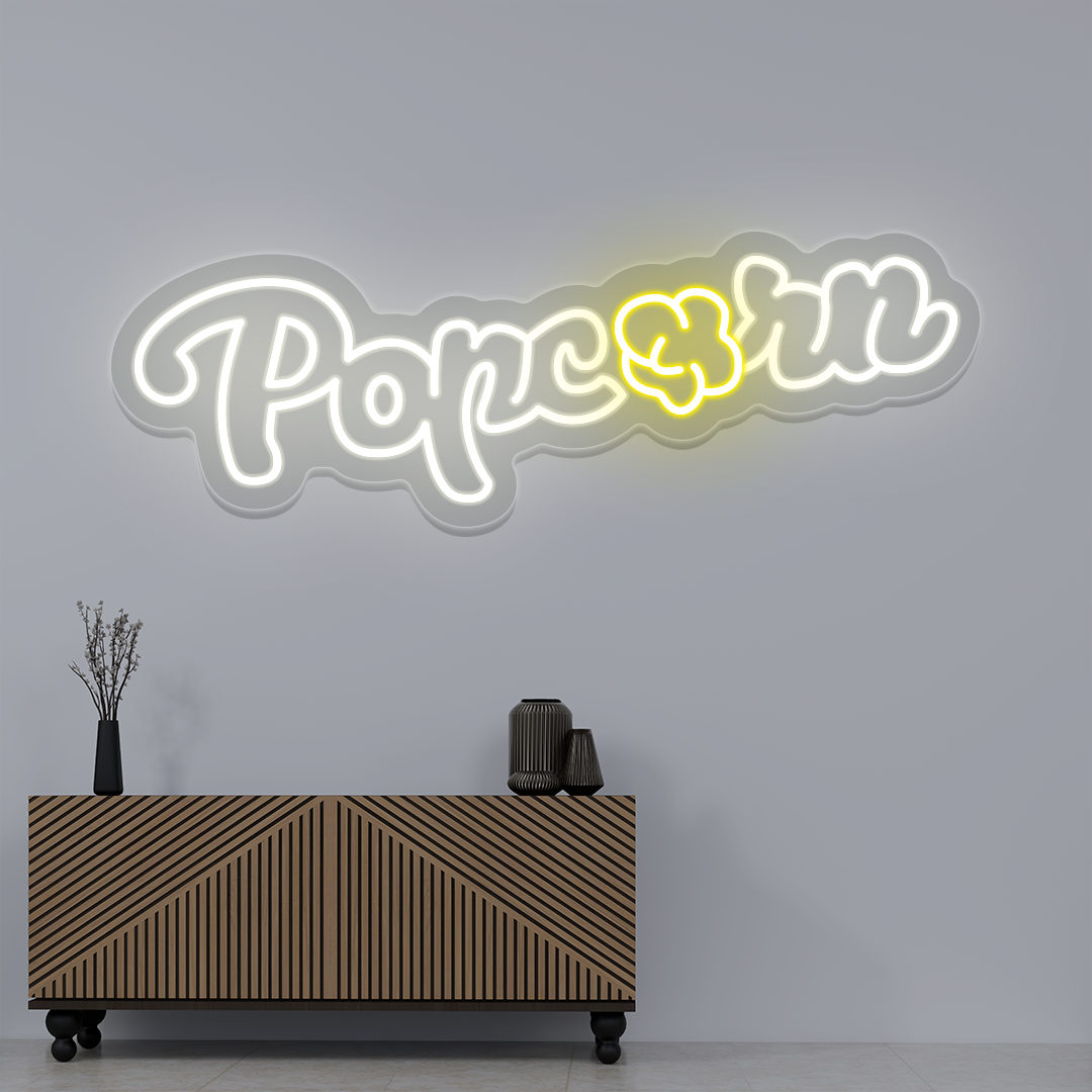 Popcorn Neon Sign | White