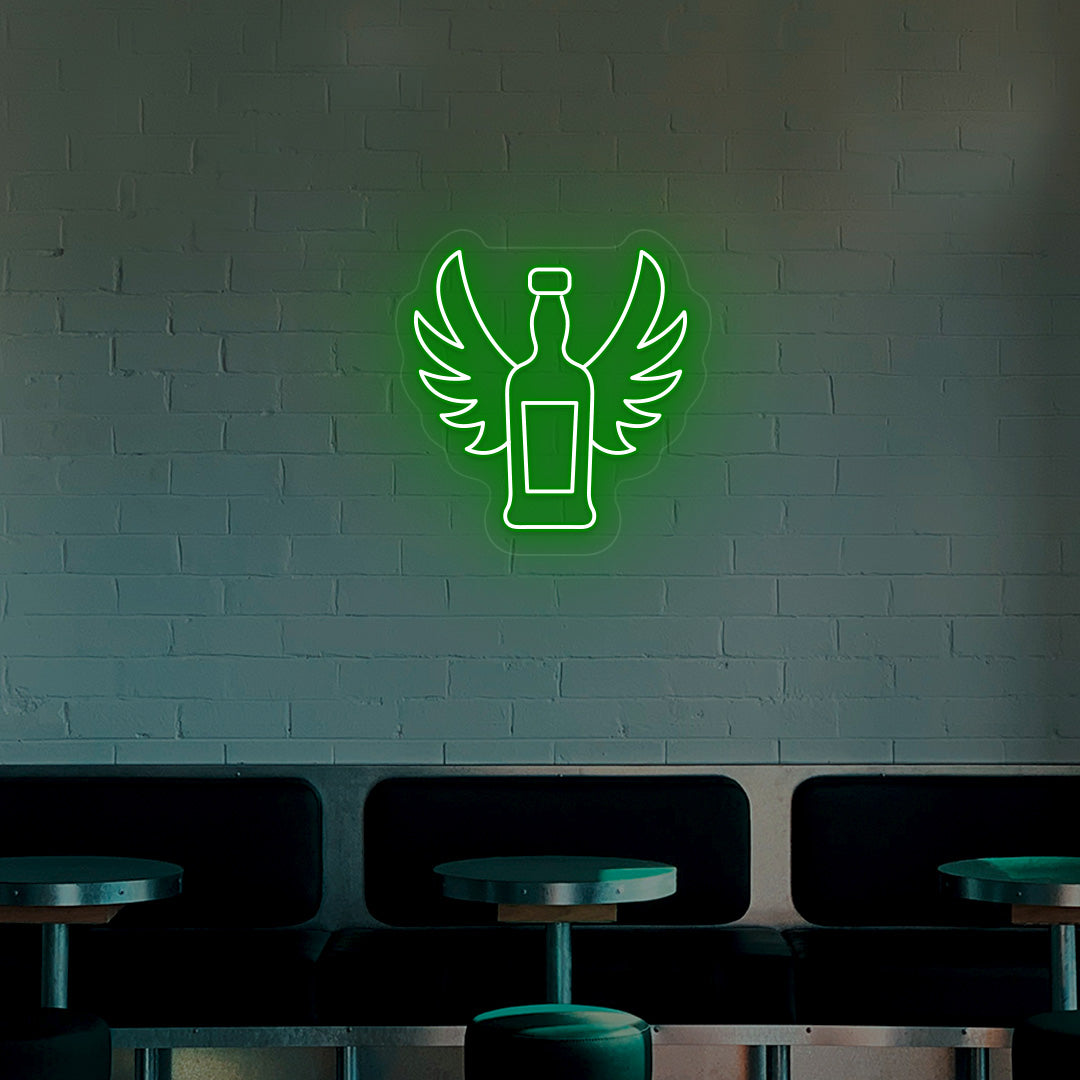 Whiskey Bottle With Wings Neon Sign