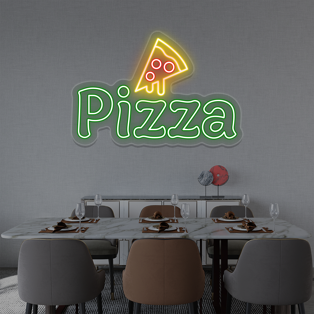 Pizza with Slice Neon Sign | Green