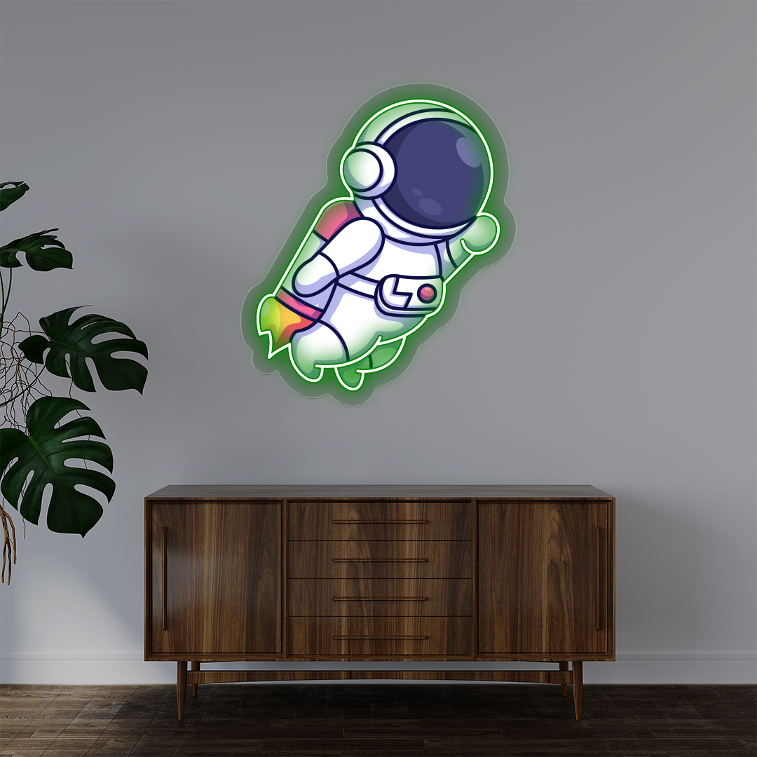 Astronaut With Jetpack Neon Artwork | Green