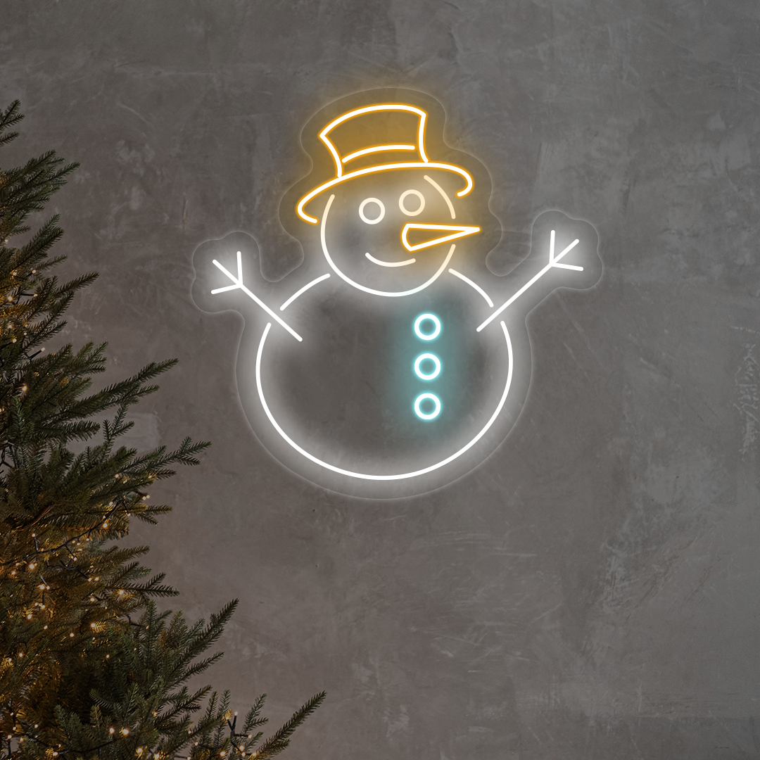 Snowman With Hat Multicolor Neon Sign | Orange