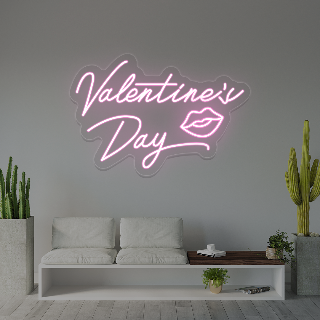 Valentines Day Kiss Neon Sign | Pink