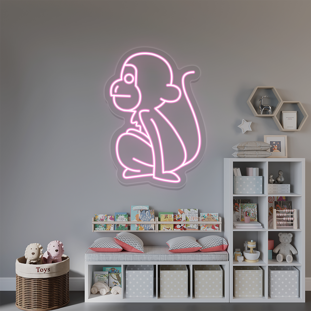 Sitting Monkey Neon Sign | Pink